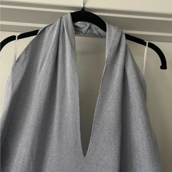ZARA Halter Neck Maxi Dress in metallic woven silver NWT large - Picture 6 of 7